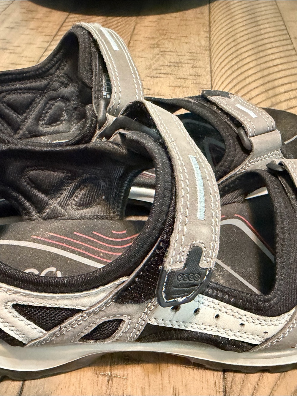 Ecco Black and Gray Sporty Hook-and-Loop Women's Sandals